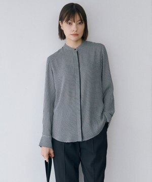  【接触冷感・UVケア・速乾・洗える】BackSatinAmunzen バンドカラーブラウス