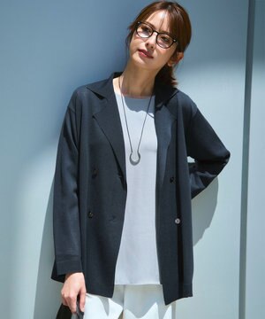  【洗える】シアー ダブルブレスト ニット ジャケット