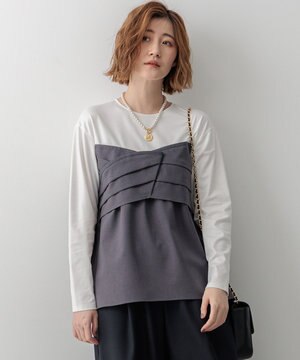  【洗える】ウールライクビスチェコンビ デザイン カットソー