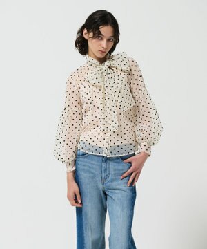  チュールドットボウタイブラウス