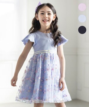  刺繍 チュール ワンピース