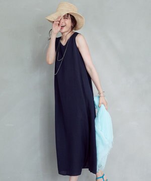  【洗える】LIBECO ノースリーブ ワンピース
