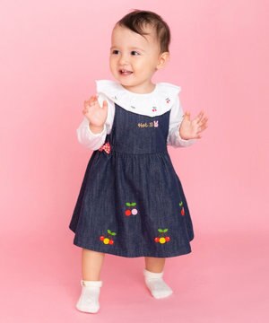  【70-110cm】 さくらんぼ刺繍 デニム ジャンパースカート