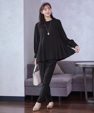  【ブラウス&パンツ2点セット】サイドプリーツブラウス×テーパードパンツ セットアップ