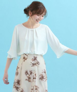  【洗える】ラッフルフレアジョーゼット ブラウス