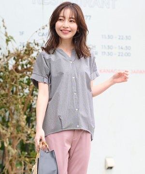  シルケットストライプ スキッパー カットソー