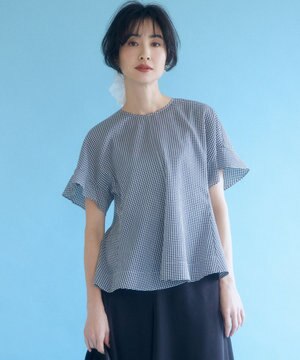  【先行予約】サッカーギンガムチェック ペプラムブラウス