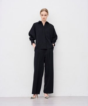  ウォッシャブルウールライクツイル ワイドパンツ