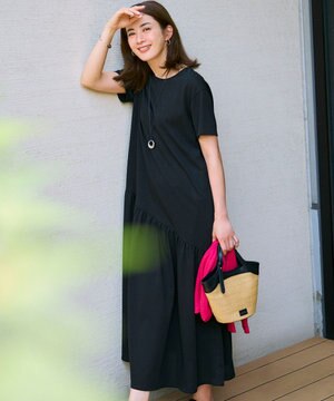  【Oggi8月号掲載/接触冷感/洗える】ツイストコットンプレーティング ティアードワンピース