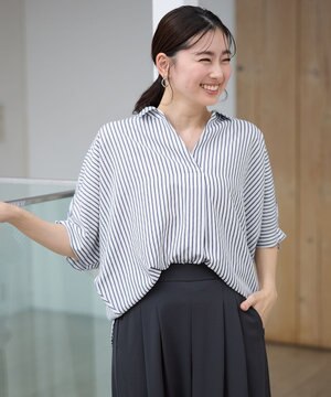 【新色追加】スキッパーネック袖タックブラウス