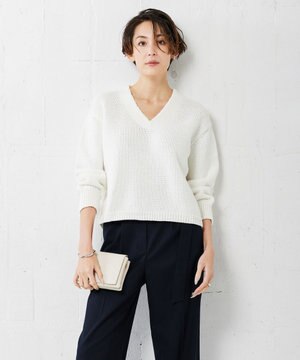  【洗える】リリヤーンバルキー Vネックニット