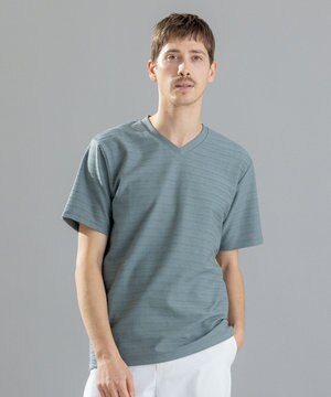  メランジリップル　Vネックカットソー