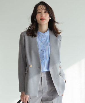 褒めらレディストレッチ カラーレス ジャケット