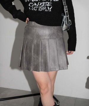  ヴィンテージライクFレザープリーツスカパン