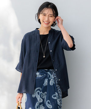  【洗える】LIBECOリネン デザインスリーブ ブラウス