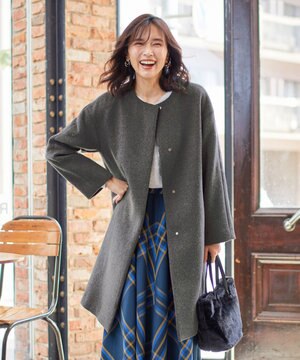 ウールブレンド ノーカラーコート