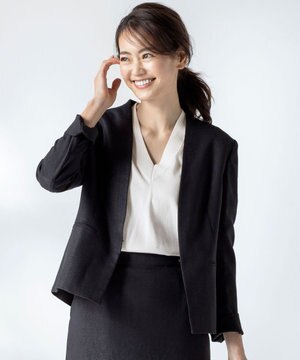 【洗える】プレンウェーブ ノーカラー ジャケット