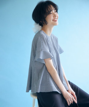 サッカーギンガムチェック ペプラムブラウス