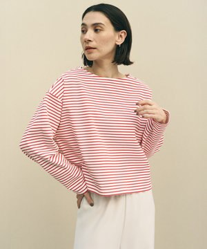  ドライタッチリブ バックZIP ボーダートップス