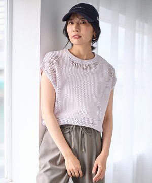  【洗濯機可】フレンチスリーブメッシュニット