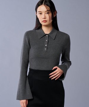 【洗濯機洗い可】リブ フレアスリーブポロニット（uncrave STANDARD）