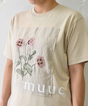  〈コットン100% 透けにくい厚みの6.2オンス〉ポピー花刺繍の Tシャツ