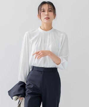  【洗える】 バックサテンアムンゼン スタンドカラー ブラウス