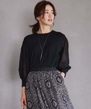  【ご好評につきカラー追加/洗える】クロスコンビ パフスリーブ ニット