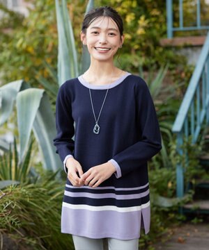  【洗える】カラー配色ニットチュニック