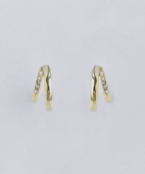  【金属アレルギー対応】【痛くないシリーズ】ストレートシャインクリスタルループフィットイヤリング　ゴールド