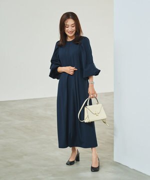  【セレモニーにも】〈亀恭子さんコラボ〉ボリュームスリーブロングワンピース