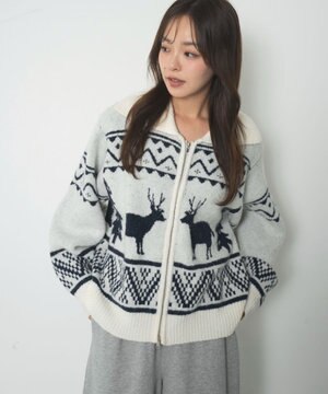  雪柄ダブルジップニット