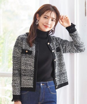 【洗える】ツイードニットカーディガン