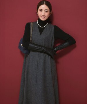  ラメミックスツイード Vネックワンピース