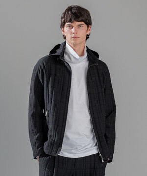  グレンチェックジャガードストレッチ  フ―ディーブルゾン