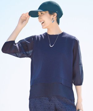  【カタログ掲載・洗える】ハイツイストコットンアセテートプルオーバー ニット