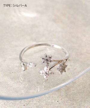  ボタニカルモチーフストーンリング