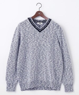  【キングサイズ・洗える・イタリア糸使用】コットンスラブ Vネック ニット