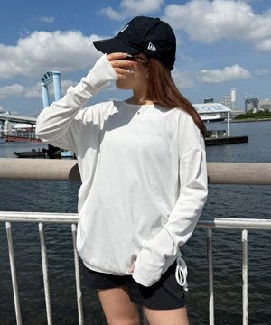  【ラッシュガード/吸水速乾/UVカット/日焼け対策/体型カバー】リブドロストデザイントップス