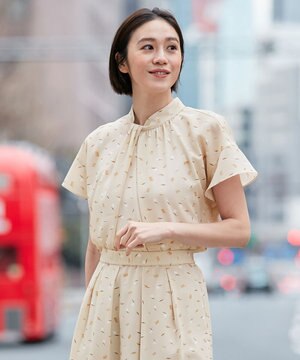  【洗える・XSサイズあり】ブラッシュドシャドープリント ブラウス