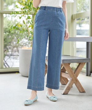  【おのののかさん着用】TCデニム切替ワイドストレートパンツ