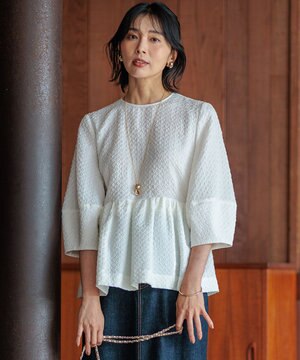  【一部店舗限定/洗える】プレザンスジャカード ペプラム ブラウス