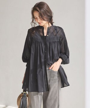  【SLOW/一部店舗限定】コットンボイル ギャザー ブラウス