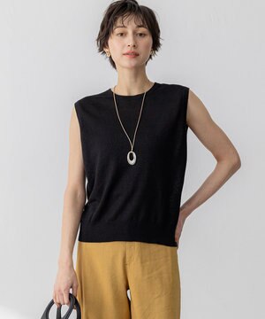  【洗える】ピュアリネンハイゲージ ノースリーブ ニット