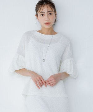 【金子綾さんインスタライブご紹介アイテム】【洗える/セットアップ可能】ふくれジャガード パフスリーブブラウス