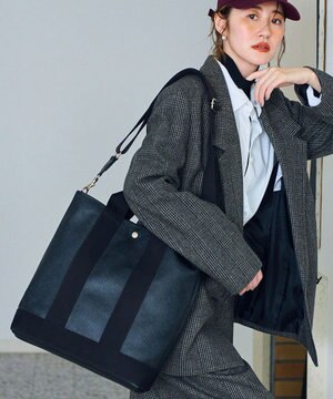  【Breath TOPKAPI】スコッチグレイン ネオレザー 縦型 A4 トート バッグ ショルダー付き L