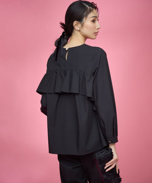 【KUMIKYOKU NAVY】ウーステッドライククロス フリルブラウス