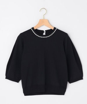  【先行予約・WEB限定】クリアストレッチビジューレーン6分袖 ニット