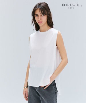  【BEIGE,ecru/WEB限定・洗える】FINE DRY TOUCH / ねじりデザインコットンノースリーブトップス