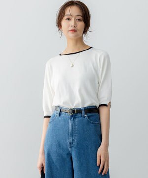 5分袖ニットＴシャツ